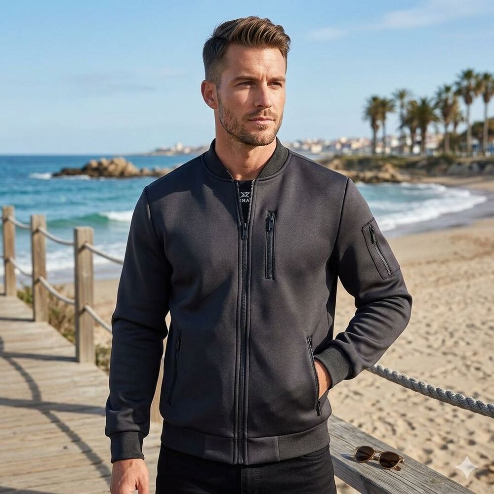 Xray Jeans Men’s LARGE Black "Scuba" Style Bomber Jacket Full Front Zip Closure